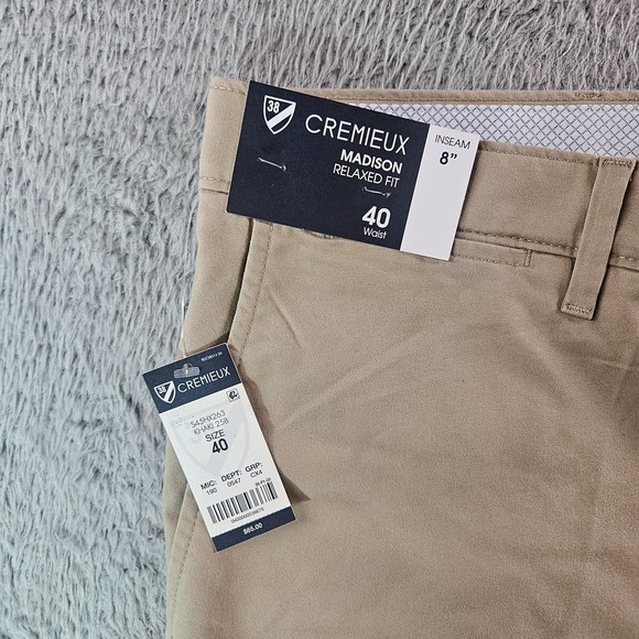 $65‎ NWT Cremieux Chino Shorts Men 40 x 8" Stretch Relaxed Fit Khaki 5-Pocket - Picture 2 of 10